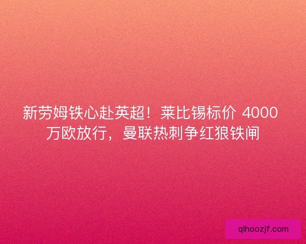 新劳姆铁心赴英超！莱比锡标价 4000 万欧放行，曼联热刺争红狼铁闸